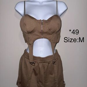 Brown Bustier Crop Top with Front Zip